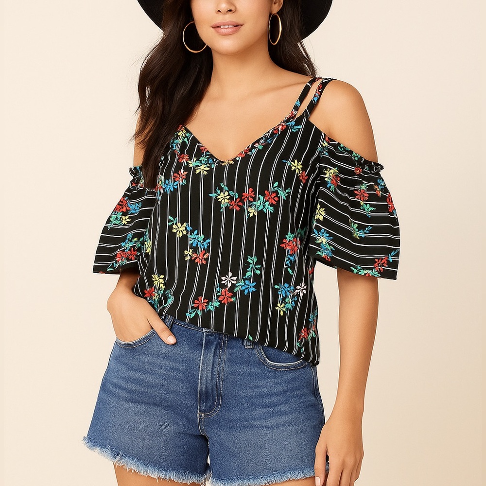Sienna Sky Black Floral Cold Shoulder Blouse